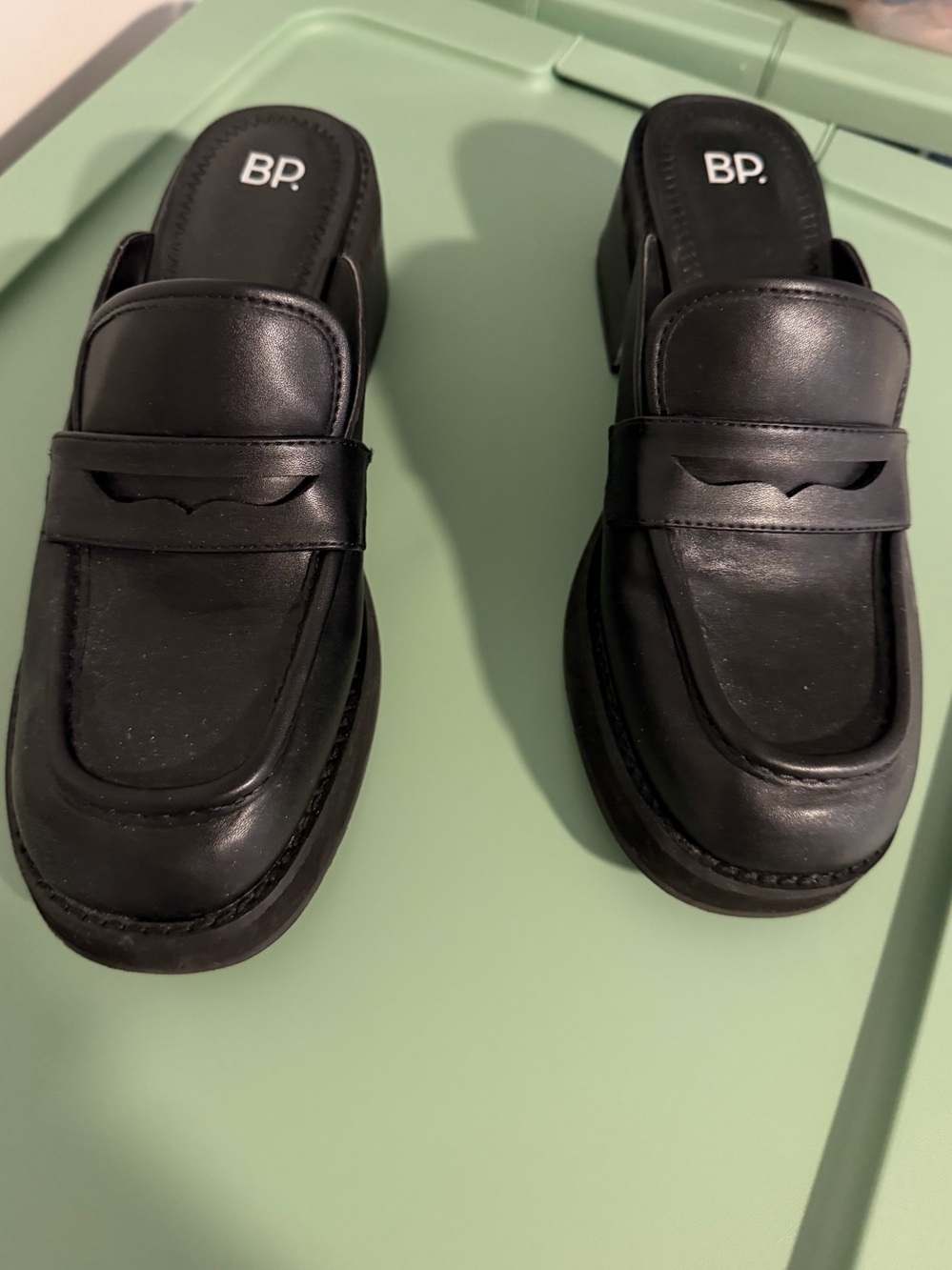 Bp Black Leather Penny Slip-On Mule platform Loafers
